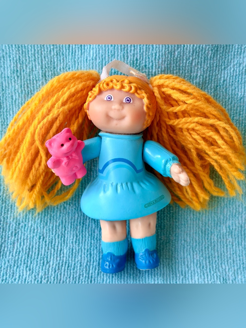 1984 Cabbage Patch Kids 3.5” Posable PVC Doll in a Blue Rubber/Foam Dress
